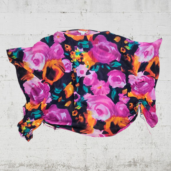 St John Floral Sheer Silk Blend Swim Suit Cover Up Bathing Suit Cover Size Small - Picture 9 of 9